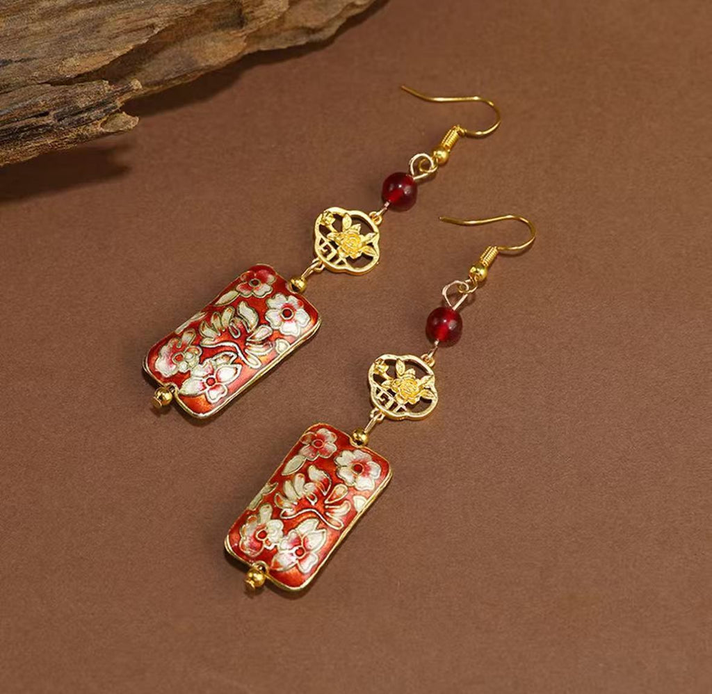 Spring Never Late - Maple Red Enamel Earrings