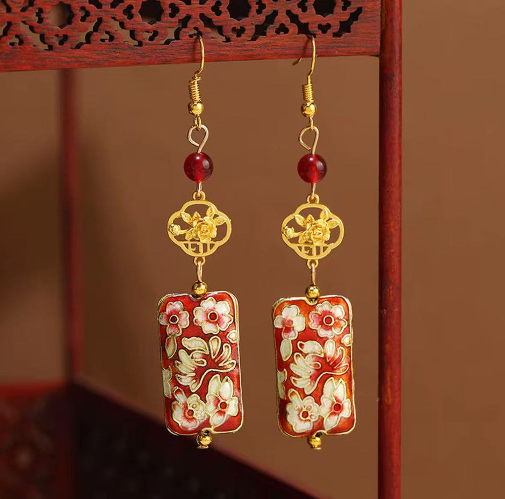 Spring Never Late - Maple Red Enamel Earrings