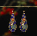 Whispers Among Flowers - Sapphire Blue Enamel Earrings